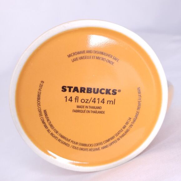 Starbucks Coffee Mug 2 Tone White, Orange Mermaid Embossed 2014 Ceramic - Picture 6 of 7